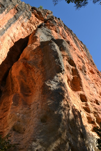 De rotswand bevat sporen van het zeeleven van lang vervlogen tijden op deze plaats.