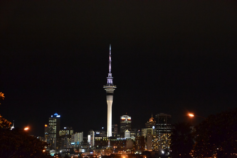 De skyline van Auckland.