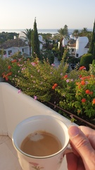 Zalig opstaan met een koffie op het terras.